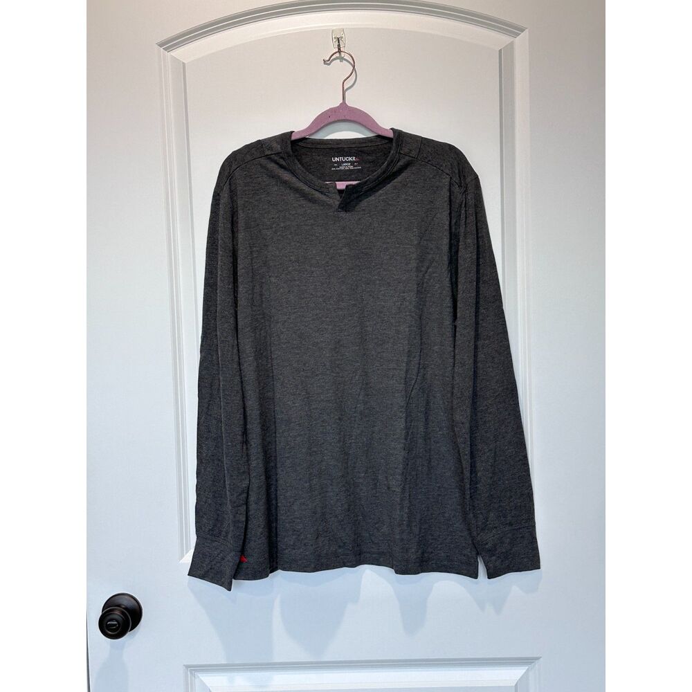 UNTUCKit Notched Neck Long Sleeve Gray Shirt Size Large